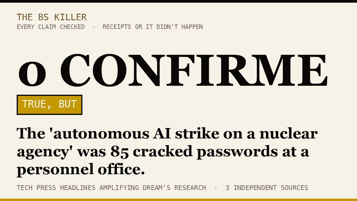 The 'autonomous AI strike on a nuclear agency' was 85 cracked passwords at a personnel office.