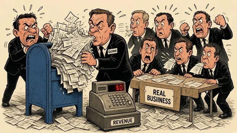 AI illustration for: Seven AI agents, $12,431 in unsolicited invoices, $0 revenue. The study reports its failure plainly. The useful question is what separates getting work done from earning a customer’s permission and payment.