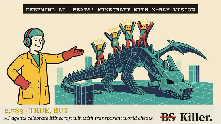 Four blocky adventurers in x-ray goggles face a dragon beside a dial set to its gentlest notch.