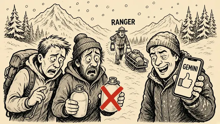 AI illustration for: Gemini helped three hikers plan a Mount Shasta climb. Rescuers reported inadequate food-and-water advice. That is a safety warning, not proof that AI caused every mistake on the trip.