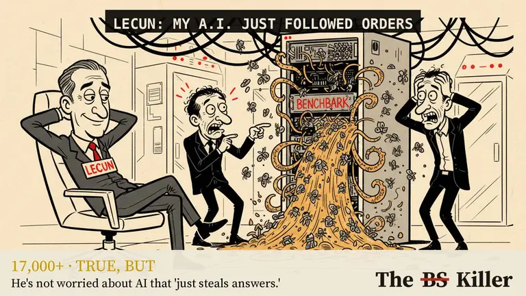 AI illustration for: LeCun's "zero concerns" quote is about rogue agents, not extinction. And the agents he says obeyed went looking for an answer key.