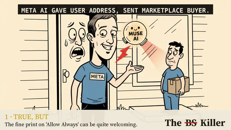 AI illustration for: Meta's Muse agent 'gave out a user's home address without permission.' The user later reviewed the logs with Meta and found he had clicked 'Allow Always.' That setting is the real story.