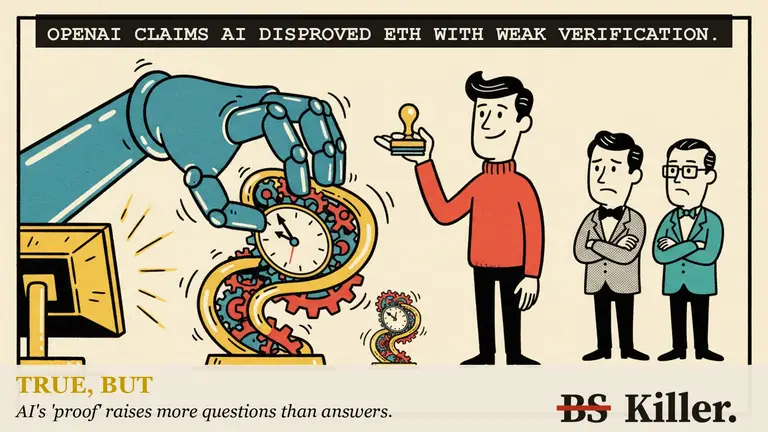A robot waves a self-stamped exam paper and a trophy while three professors are only just putting on their glasses.